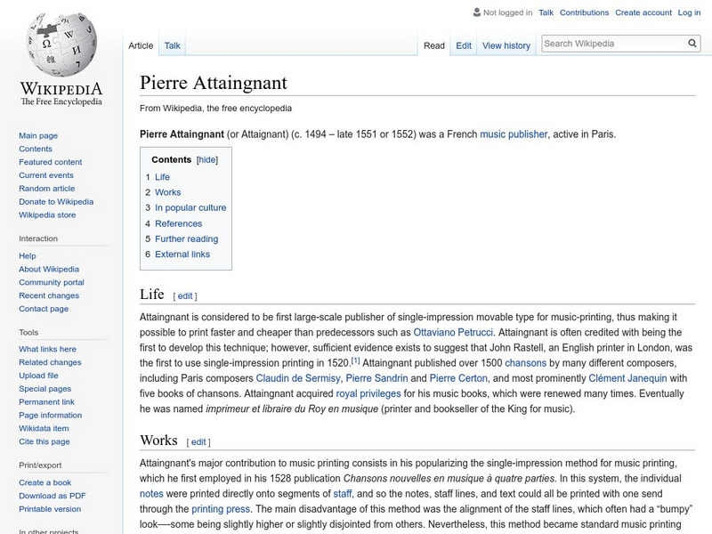 Wikipedia: Pierre Attaingnant Handout Wikipedia: Pierre Attaingnant Handout