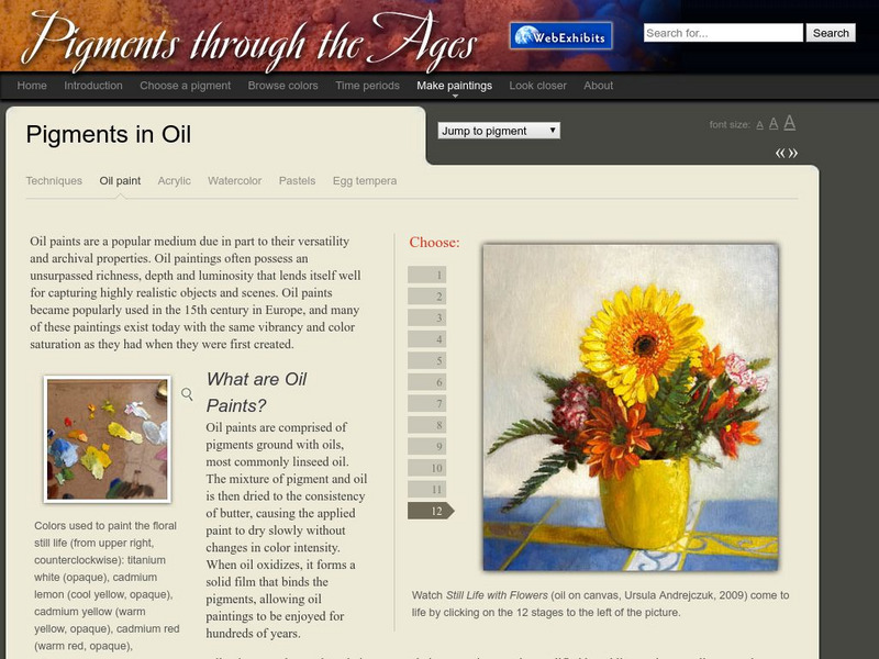 Web Exhibits: Pigments Through the Ages: Pigments in Oil Interactive