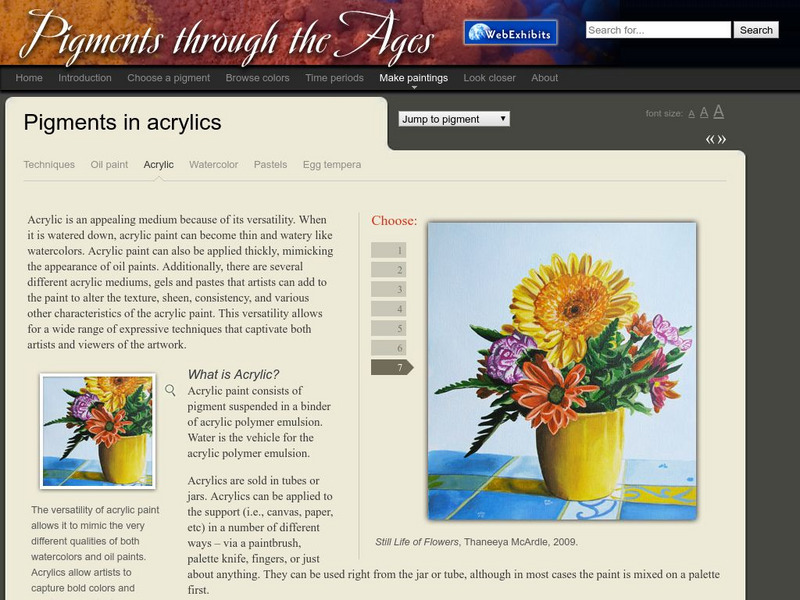 Web Exhibits: Pigments Through the Ages: Pigments in Acrylic Article Web Exhibits: Pigments Through the Ages: Pigments in Acrylic Article