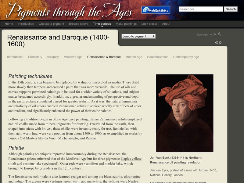 Web Exhibits: Pigments Through the Ages: Renaissance and Baroque Article Web Exhibits: Pigments Through the Ages: Renaissance and Baroque Article