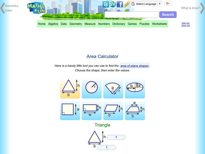 Math Is Fun: Area Calculator Interactive Math Is Fun: Area Calculator Interactive