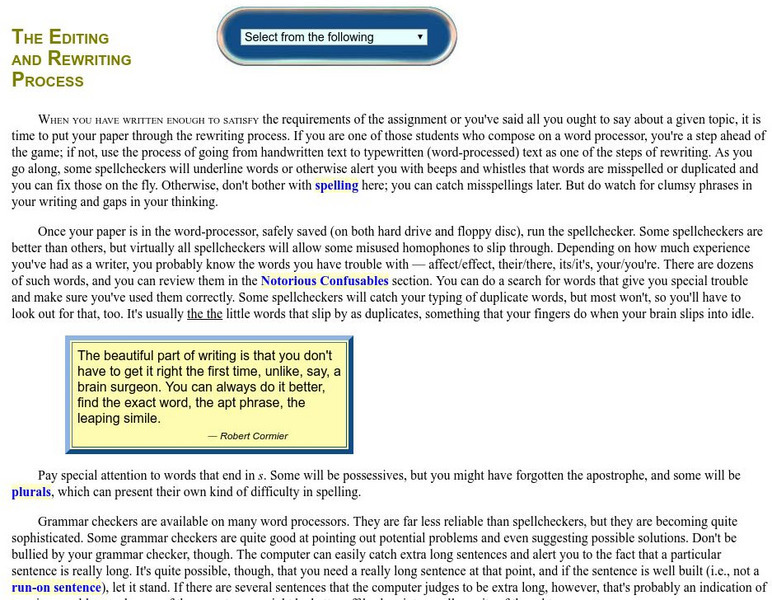 Guide to Grammar and Writing: The Editing and Rewriting Process Handout