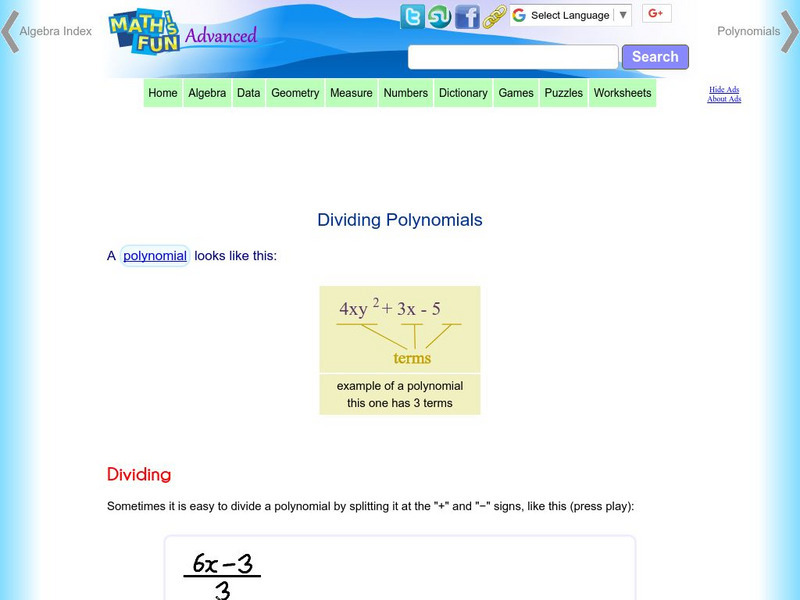 Math Is Fun: Dividing Polynomials Activity Math Is Fun: Dividing Polynomials Activity