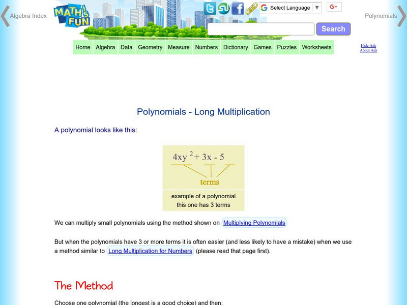 Math Is Fun: Polynomials: Long Multiplication Activity Math Is Fun: Polynomials: Long Multiplication Activity