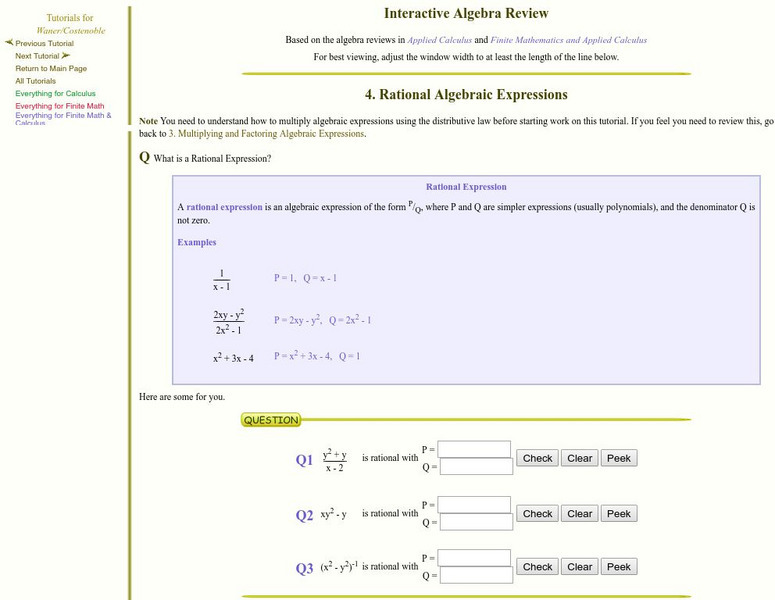 Finite Mathematics & Applied Calculus: Rational Algebraic Expressions Unit Plan Finite Mathematics & Applied Calculus: Rational Algebraic Expressions Unit Plan
