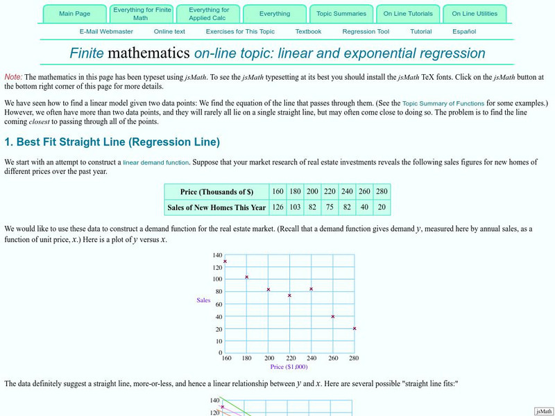 Finite Mathematics & Applied Calculus: Linear and Exponential Regression Activity Finite Mathematics & Applied Calculus: Linear and Exponential Regression Activity