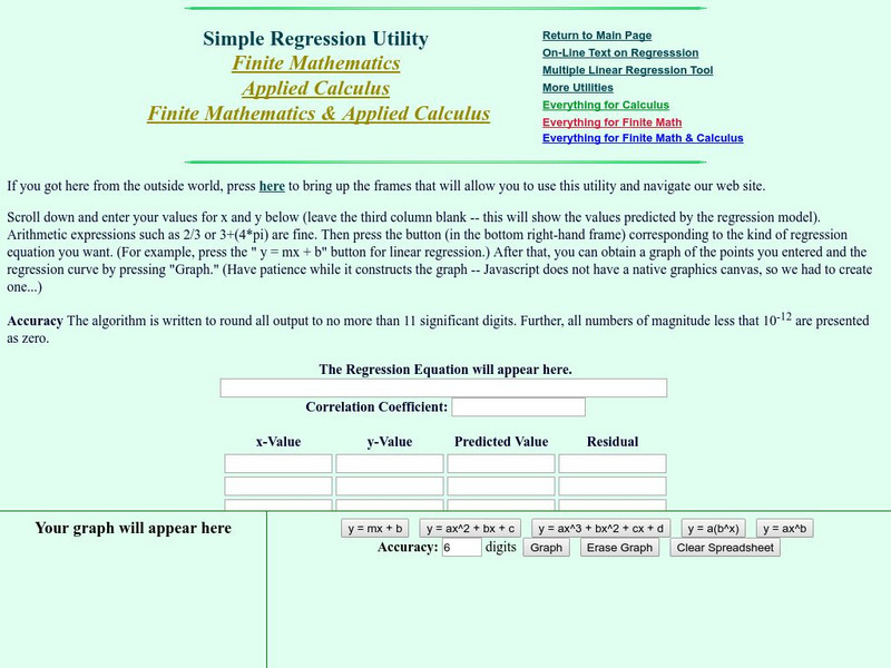 Finite Mathematics & Applied Calculus: Simple Regression Utility Activity Finite Mathematics & Applied Calculus: Simple Regression Utility Activity