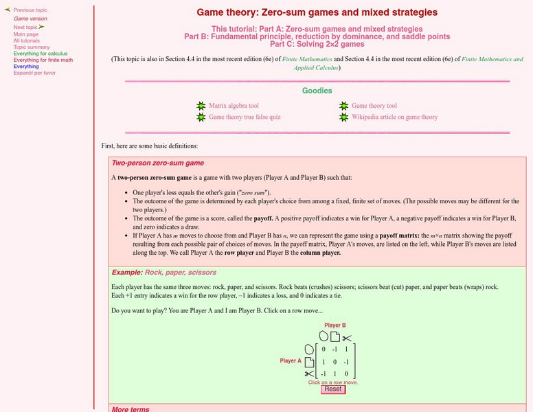 Finite Mathematics & Applied Calculus: Zero Sum Games and Mixed Strategies Activity Finite Mathematics & Applied Calculus: Zero Sum Games and Mixed Strategies Activity