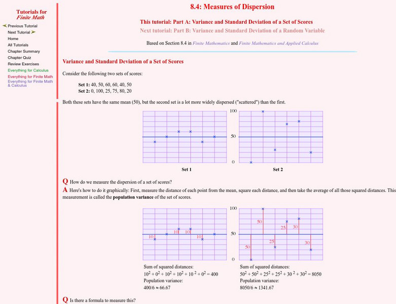 Finite Mathematics & Applied Calculus: Variance and Standard Deviation of a Set of Scores Unit Plan Finite Mathematics & Applied Calculus: Variance and Standard Deviation of a Set of Scores Unit Plan