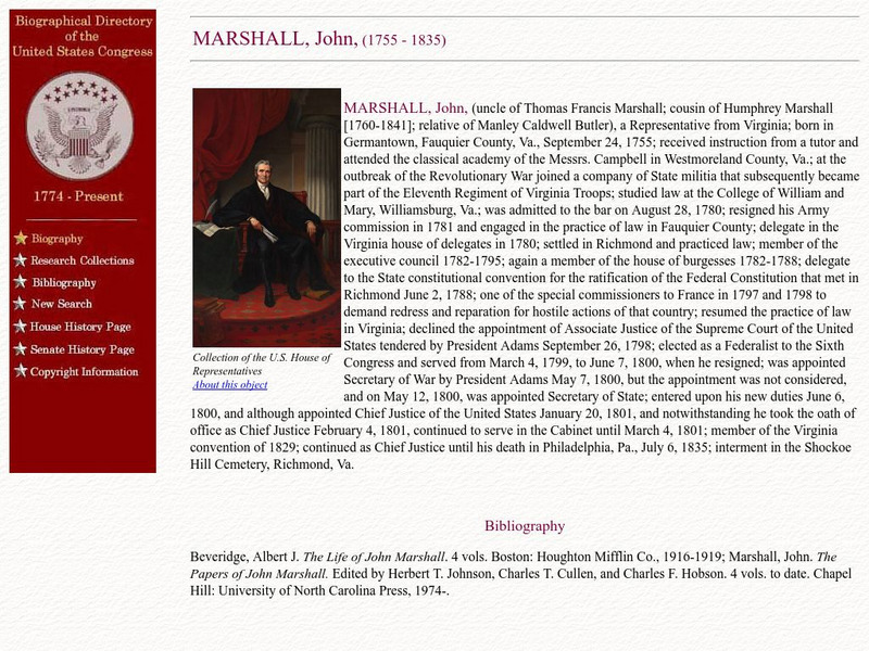 Loc: Biographical Directory of the u.s. Congress: John Marshall Handout Loc: Biographical Directory of the u.s. Congress: John Marshall Handout
