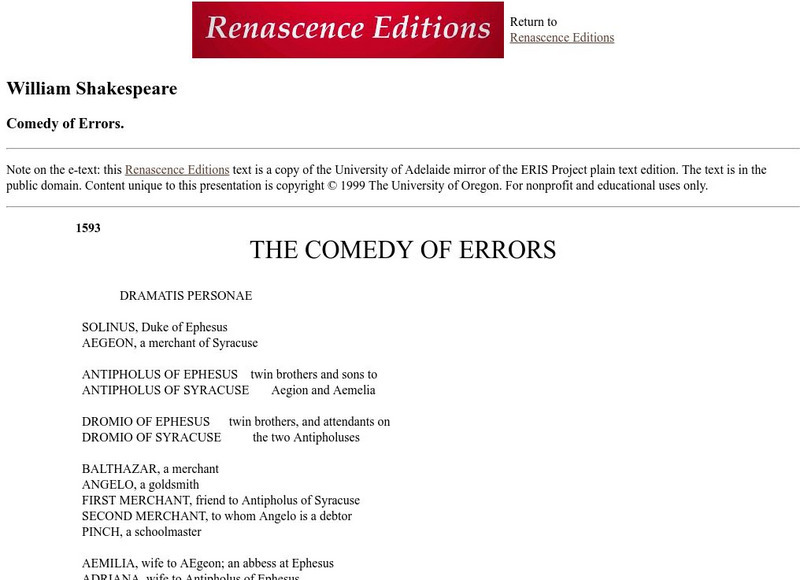 Luminarium: Comedy of Errors eBook