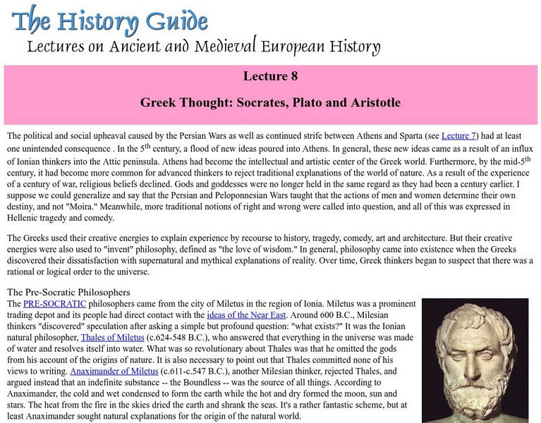 The History Guide: Greek Thought: Socrates, Plato and Aristotle Article The History Guide: Greek Thought: Socrates, Plato and Aristotle Article