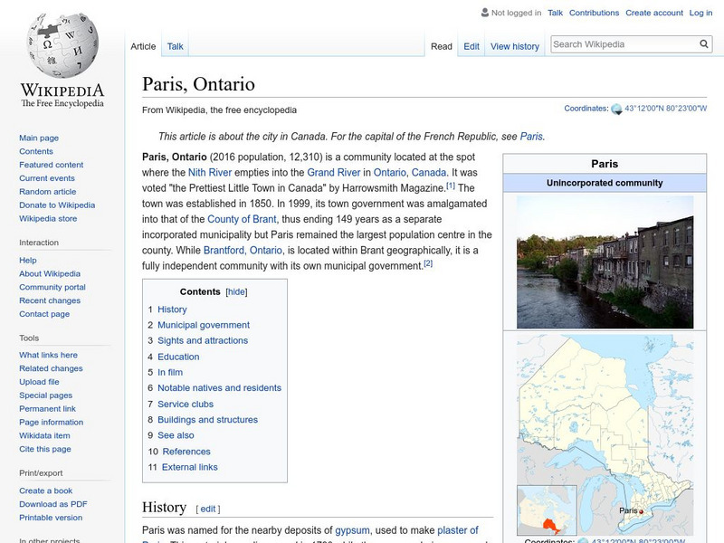 Wikipedia: Paris, Ontario Handout