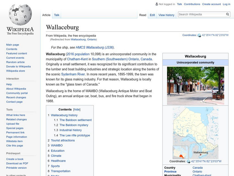 Wikipedia: Wallaceburg, Ontario Handout Wikipedia: Wallaceburg, Ontario Handout