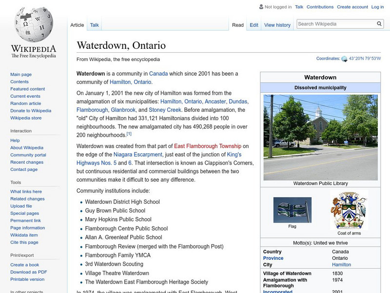 Wikipedia: Waterdown, Ontario Handout Wikipedia: Waterdown, Ontario Handout