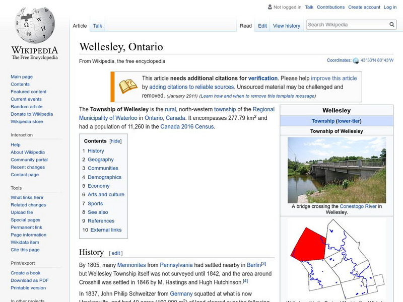 Wikipedia: Wellesley, Ontario Handout Wikipedia: Wellesley, Ontario Handout