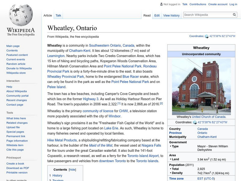 Wikipedia: Wheatley, Ontario Handout Wikipedia: Wheatley, Ontario Handout