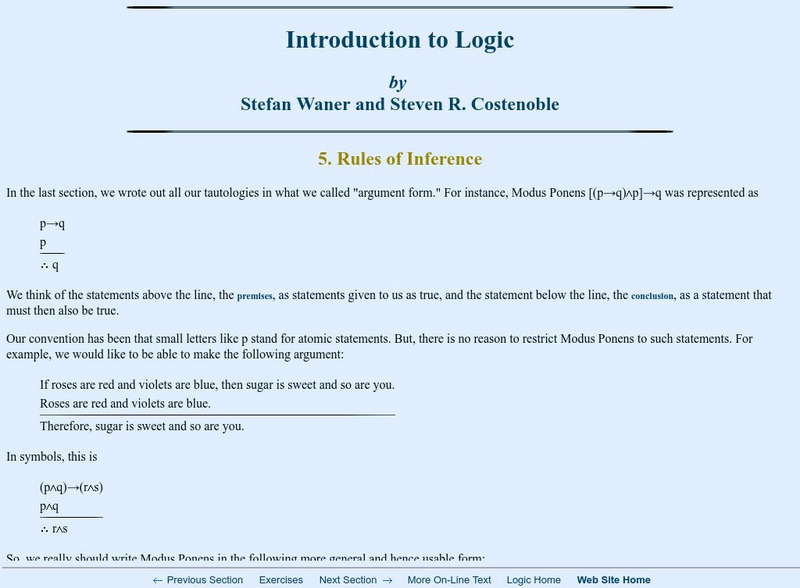 Finite Mathematics & Applied Calculus: Rules of Inference Activity Finite Mathematics & Applied Calculus: Rules of Inference Activity