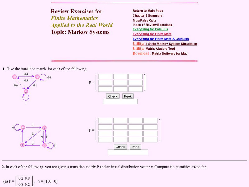 Finite Mathematics & Applied Calculus: Review Exercises: Markov Processes Activity Finite Mathematics & Applied Calculus: Review Exercises: Markov Processes Activity