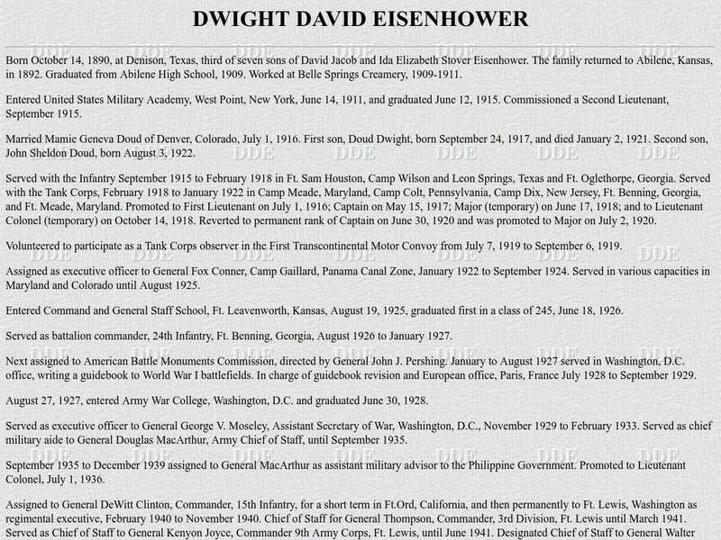 Ibiblio: Dwight David Eisenhower Handout Ibiblio: Dwight David Eisenhower Handout