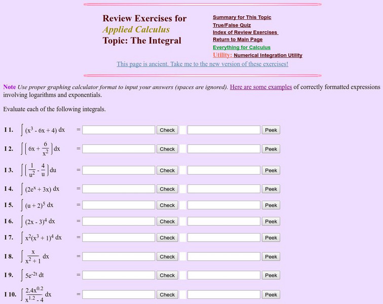 Finite Mathematics & Applied Calculus: Review Exercises: The Integral Activity