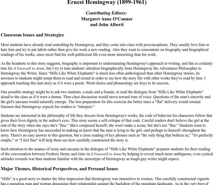 Houghton College Mifflin Division: Teaching Hemingway Unit Plan Houghton College Mifflin Division: Teaching Hemingway Unit Plan