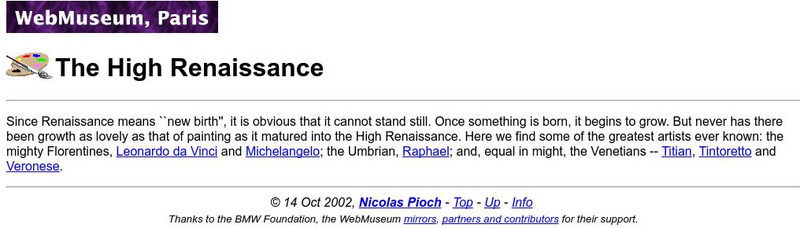 Ibiblio: Web Museum: The High Renaissance Handout Ibiblio: Web Museum: The High Renaissance Handout