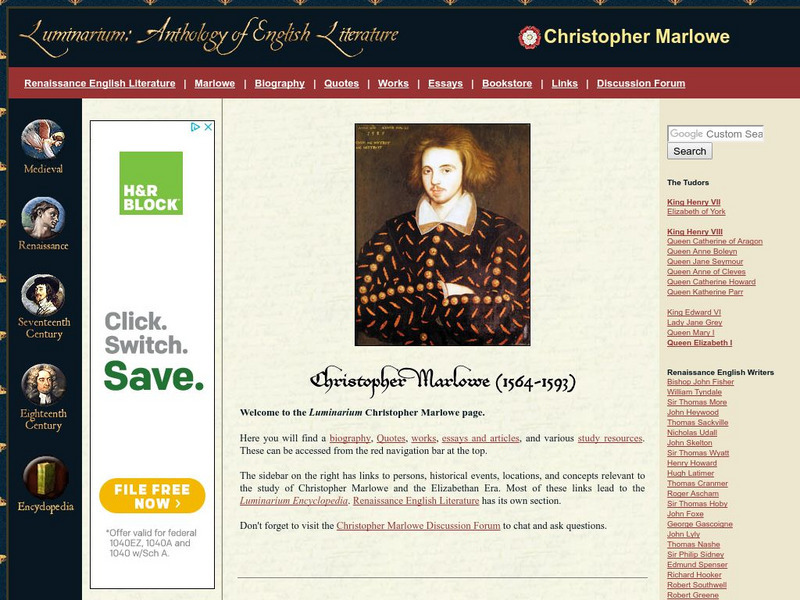 Luminarium: Christopher Marlowe (1564 1593) Handout Luminarium: Christopher Marlowe (1564 1593) Handout