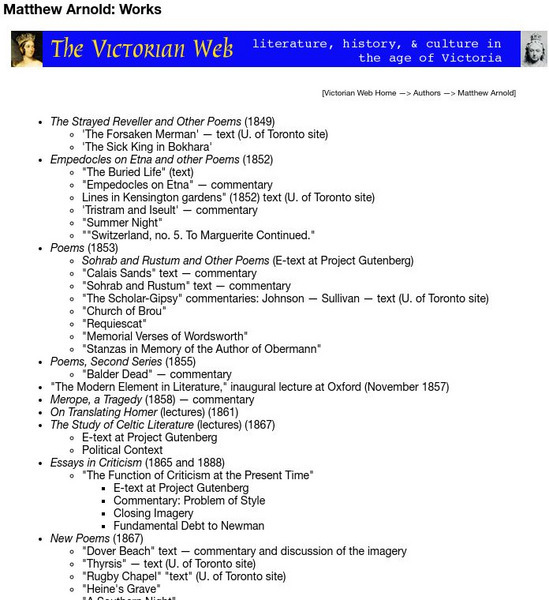The Victorian Web: Works of Matthew Arnold eBook The Victorian Web: Works of Matthew Arnold eBook