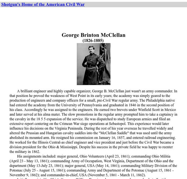 Home of the American Civil War: George Brinton Mc Clellan Handout Home of the American Civil War: George Brinton Mc Clellan Handout