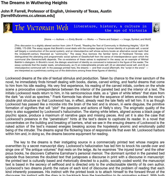The Victorian Web: The Dreams in Wuthering Heights Website The Victorian Web: The Dreams in Wuthering Heights Website
