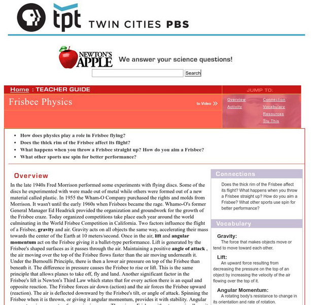 Newton's Apple: Frisbee Physics Lesson Plan Newton's Apple: Frisbee Physics Lesson Plan