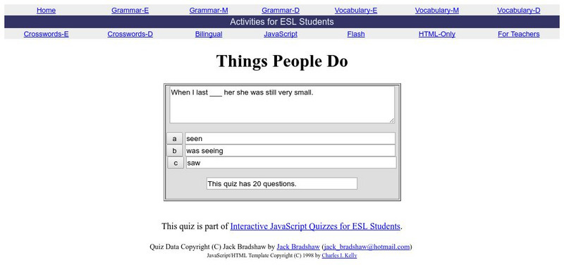 Activities for Esl Students: "Things People Do" Verb Quiz Unknown Type Activities for Esl Students: "Things People Do" Verb Quiz Unknown Type
