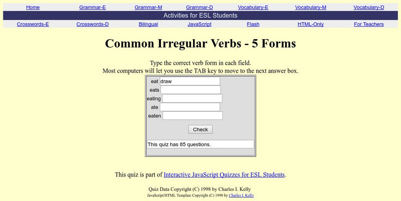 Activities for Esl Students: Common irreg.verbs, 5 Forms Esl Unknown Type Activities for Esl Students: Common irreg.verbs, 5 Forms Esl Unknown Type