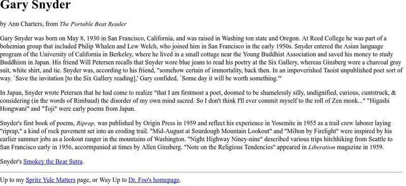 Mit: Gary Snyder: Short Bio Website