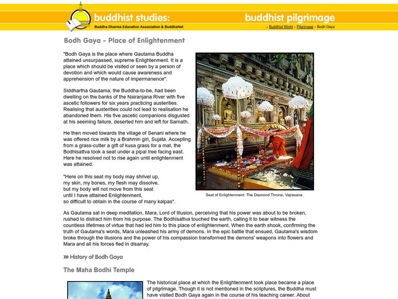 Buddha Net: Bodh Gaya Place of Enlightenment Article