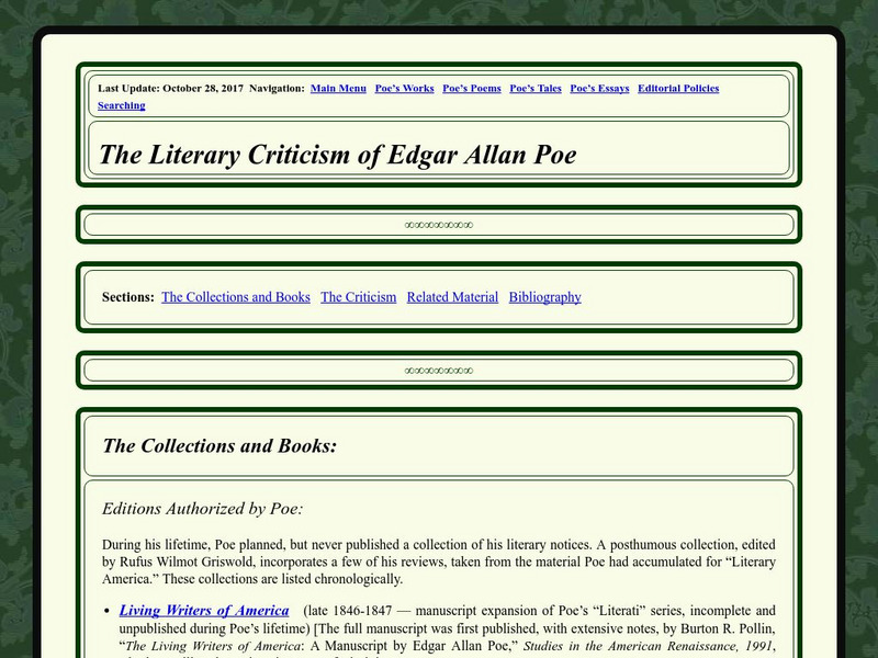 Edgar Allan Poe Society of Baltimore: Poe's Literary Criticism Website Edgar Allan Poe Society of Baltimore: Poe's Literary Criticism Website