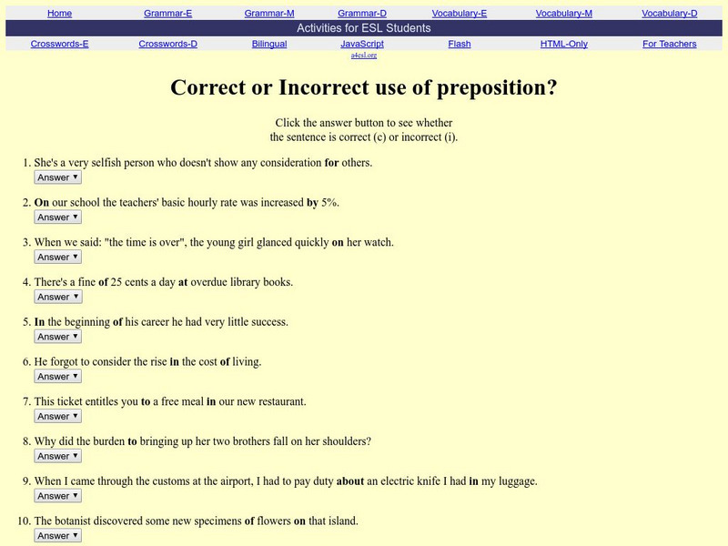 Activities for Esl Students: Prepositions Level 3 Unknown Type Activities for Esl Students: Prepositions Level 3 Unknown Type