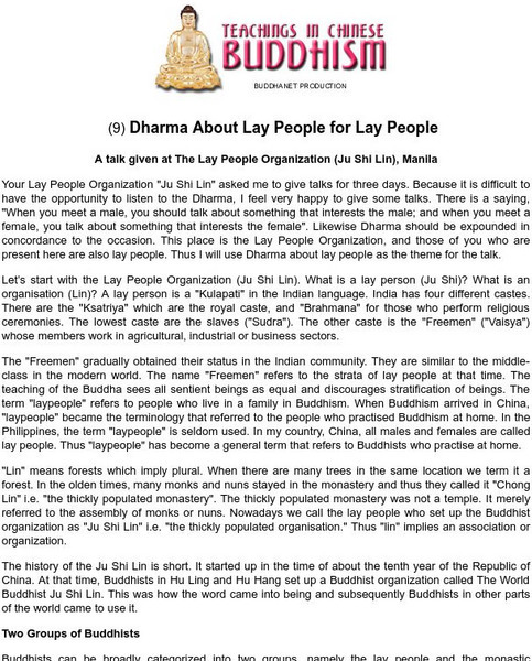 Buddha Net: Buddhist Lay Persons Article Buddha Net: Buddhist Lay Persons Article