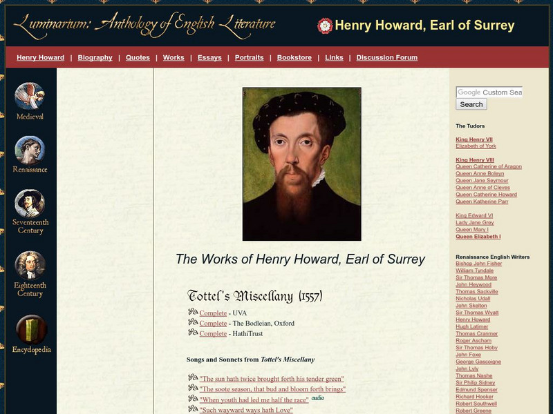 Luminarium: The Works of Henry Howard, Earl of Surrey Handout Luminarium: The Works of Henry Howard, Earl of Surrey Handout