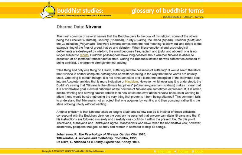 Buddha Net: Buddhist Studies: Dharma Data: Nirvana Handout