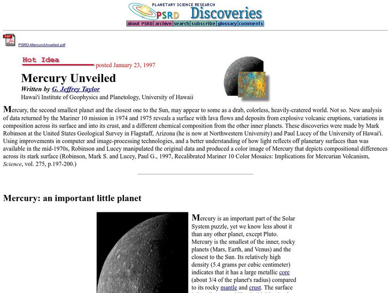 University of Hawaii: Mercury Unveiled Article University of Hawaii: Mercury Unveiled Article