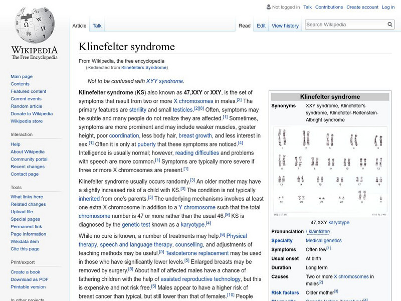 Wikipedia: Klinefelter's Syndrome Handout Wikipedia: Klinefelter's Syndrome Handout