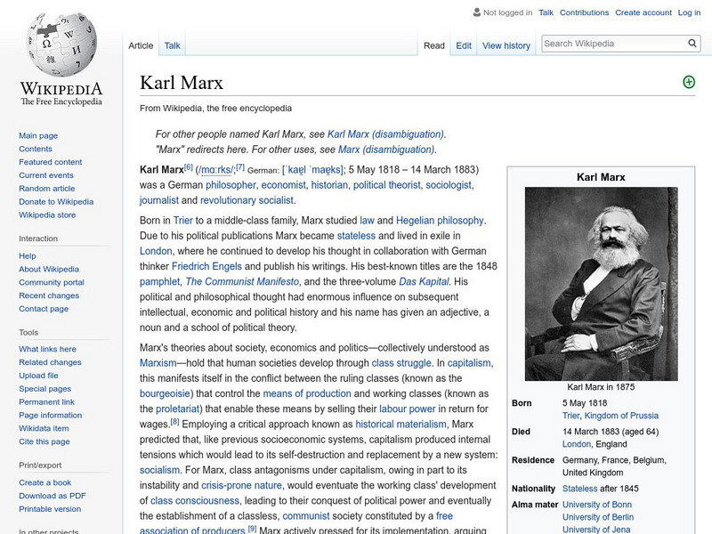 Wikipedia: Karl Marx Handout Wikipedia: Karl Marx Handout