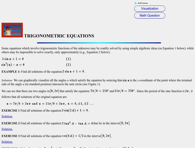 S.o.s. Math: Trigonometric Equations Activity S.o.s. Math: Trigonometric Equations Activity