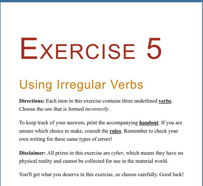 Grammar Bytes: Irregular Verbs: Exercise 5 Unknown Type Grammar Bytes: Irregular Verbs: Exercise 5 Unknown Type