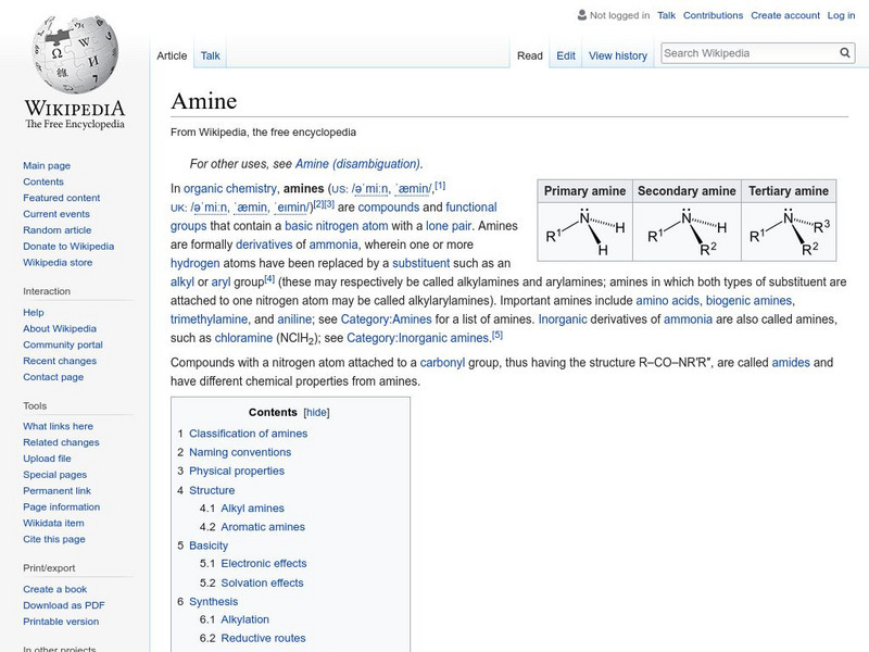 Wikipedia: Amine Handout