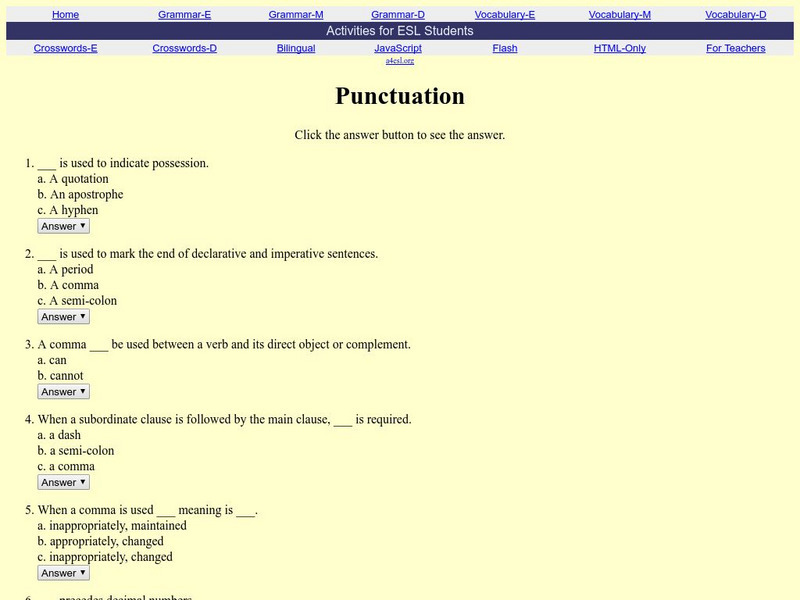 Activities for Esl Students: Punctuation Quiz Unknown Type Activities for Esl Students: Punctuation Quiz Unknown Type