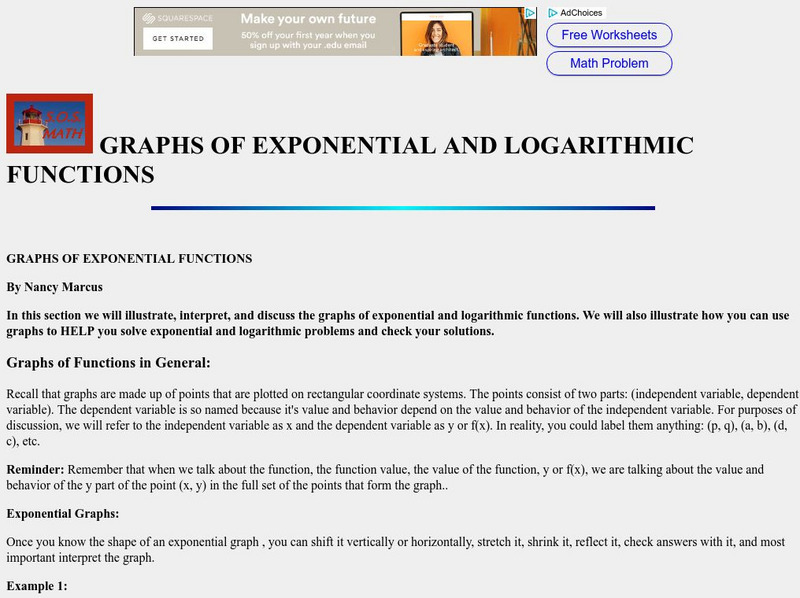 S.o.s. Math: Graphs of Exponential & Logarithmic Function Activity S.o.s. Math: Graphs of Exponential & Logarithmic Function Activity