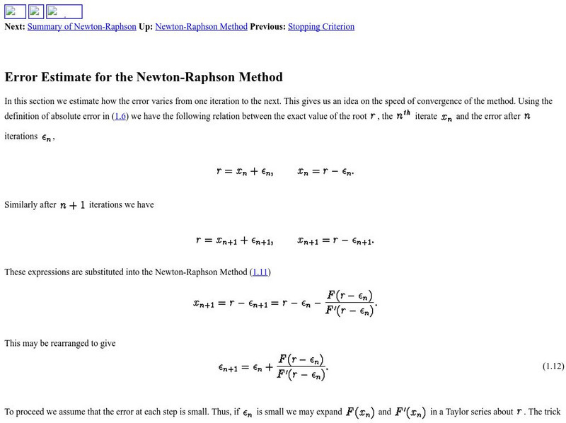 University of St. Andrews: Error Estimate for the Newton Raphson Method Activity